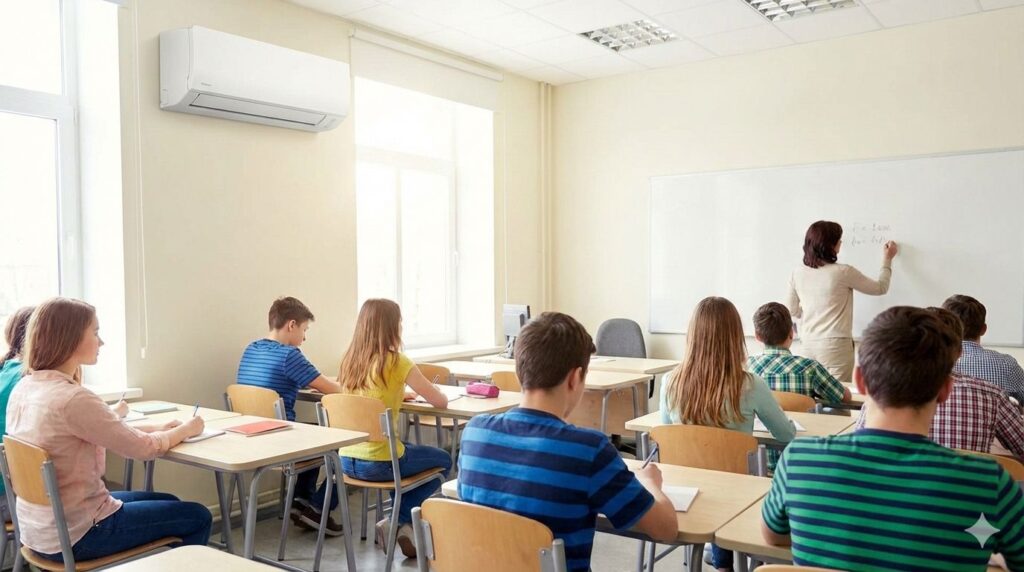 Klimatyzacja w sali lekcyjnej w szkole